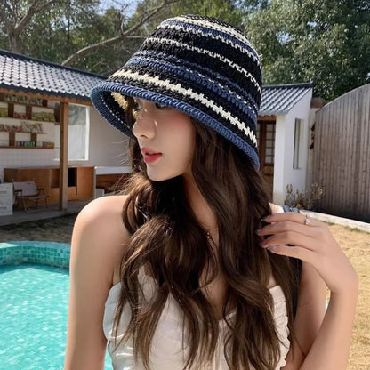 Foldable Colorful Breathable Hollow Knitted Bucket Hat