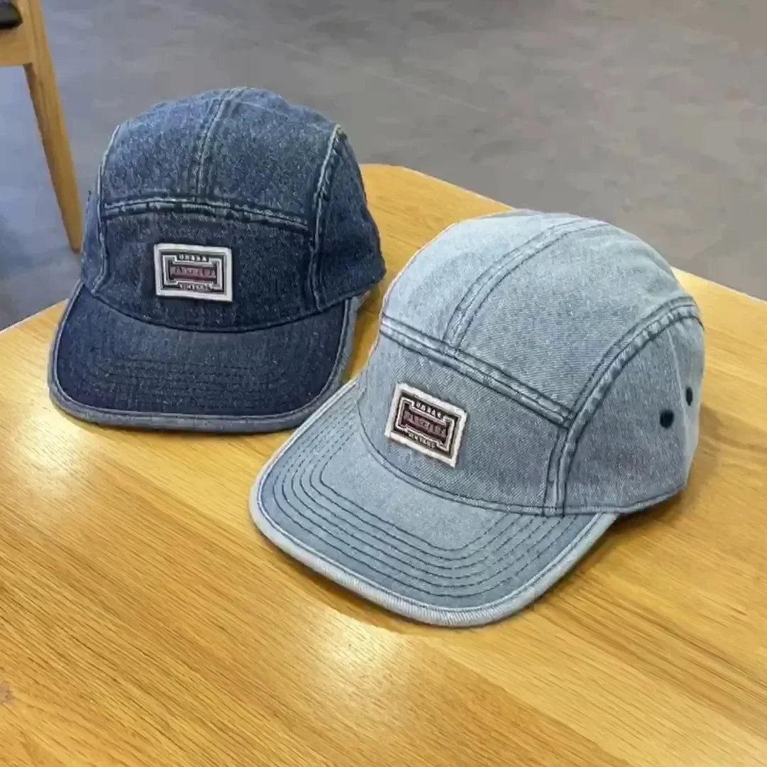 Vintage Denim Flat Brim Snapback Cap