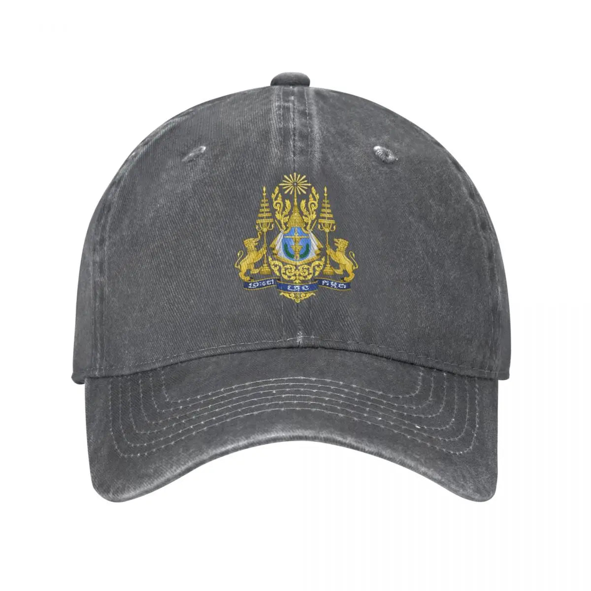 Cambodia Emblem Charcoal Washed Vintage Baseball Cap
