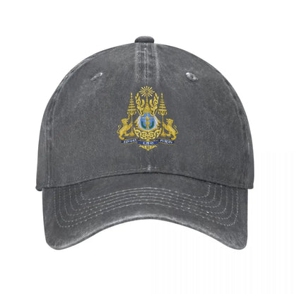 Cambodia Emblem Charcoal Washed Vintage Baseball Cap