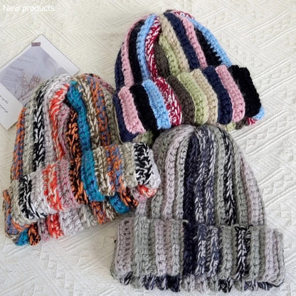 Color Striped Wool Knit Winter Bucket Hat