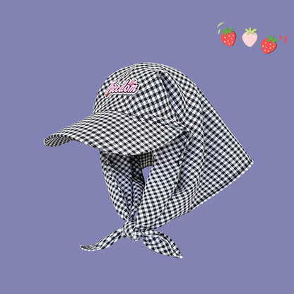 Womens Plaid Korean Style Sunshade Bucket Hat