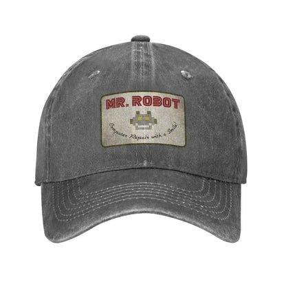 Retro Mr Robot Smiley Washed Baseball Cap