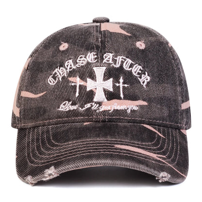 Unisex Cross Embroidery Pierced Baseball Caps