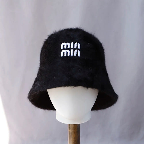 Plush Rabbit Fur Winter Bucket Hat for Women