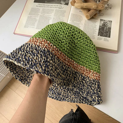 Knitted Mix Color Crochet Travel Women Bucket Hat