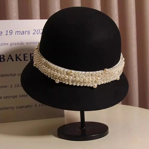French Retro Pearl Elegant Winter Bucket Hat