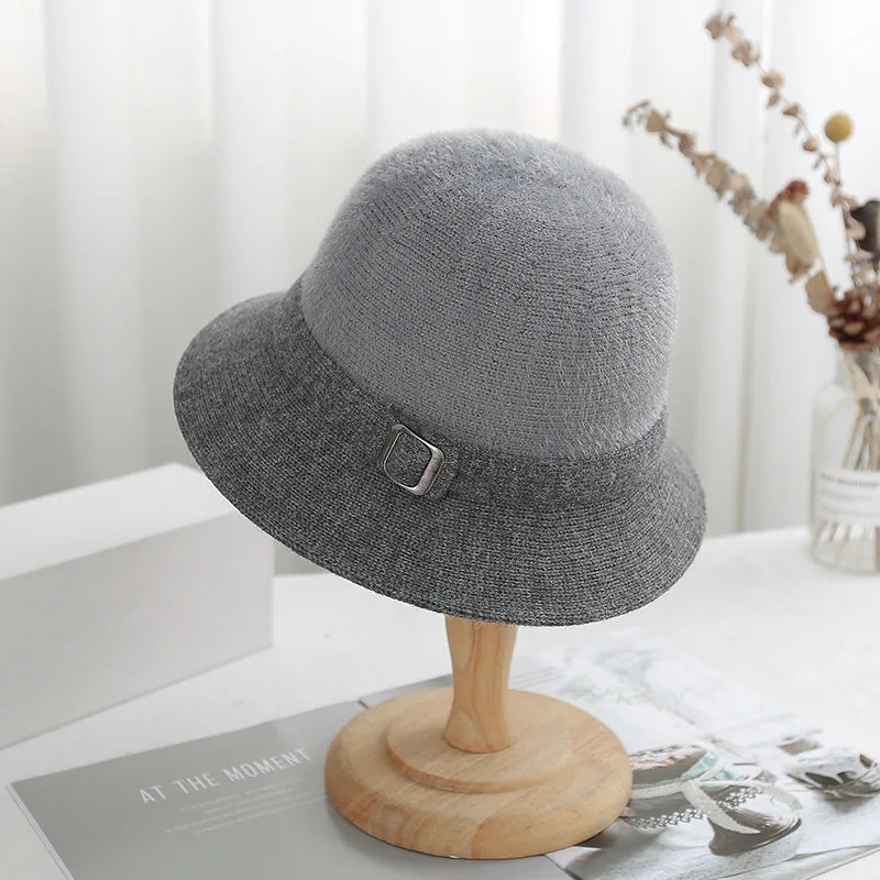 Faux Mink Cashmere Blend Autumn Winter Knitted Bucket Hat