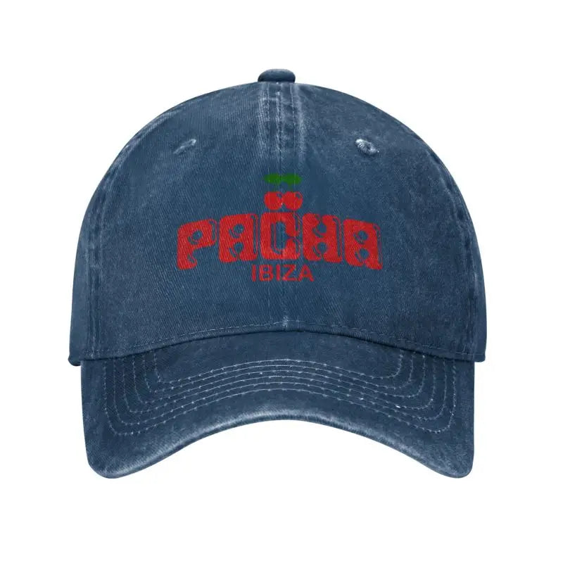 Preppy Cherry Washed Denim Baseball Cap