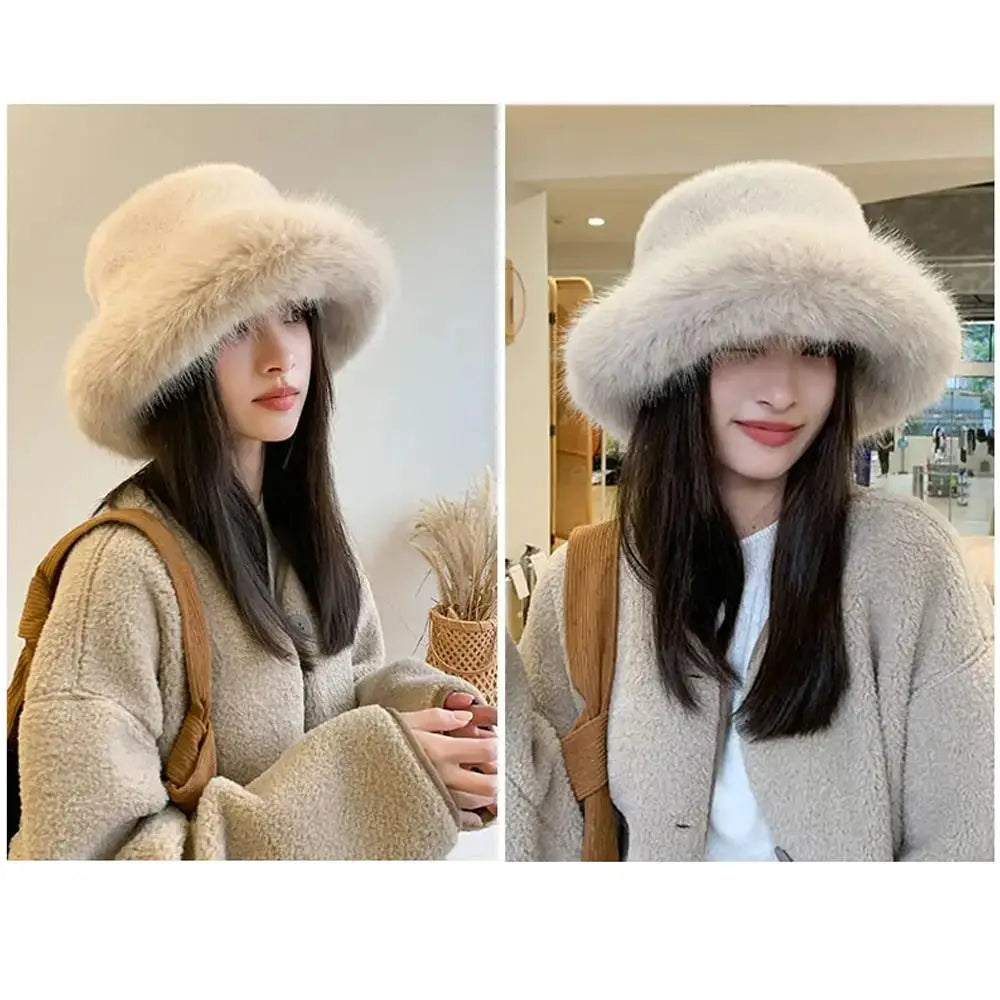 Women’s Plush Faux Fur Winter Bucket Hat