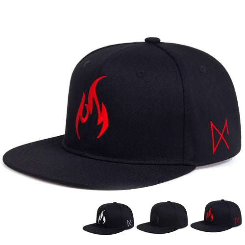 Flame Embroidery Hip Hop Flat Edge Snapback Cap