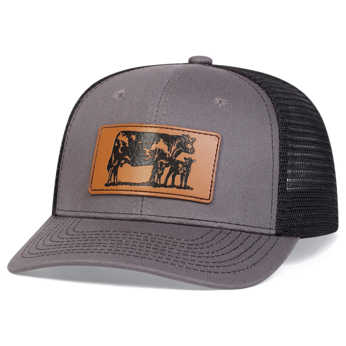 Unisex Brown Cow Leather Label Baseball Net Caps