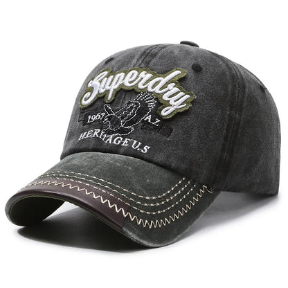 Sporty Cotton Washed Original Black Letter Embroidery Baseball Cap