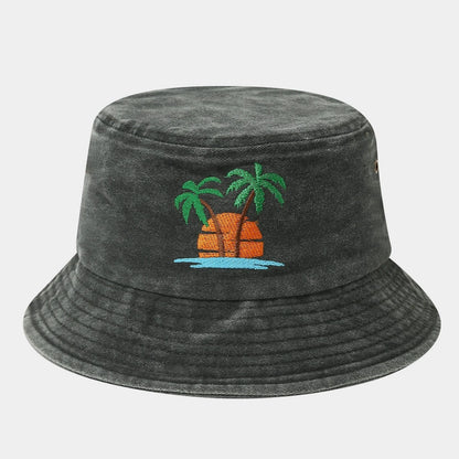 Distressed Coconut Tree Embroidered Beach Bucket Hat