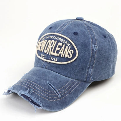 Vintage Letter Embroidered Washed Cotton Baseball Cap