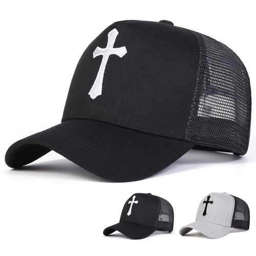 Unisex Cross Embroidery Baseball Net Caps