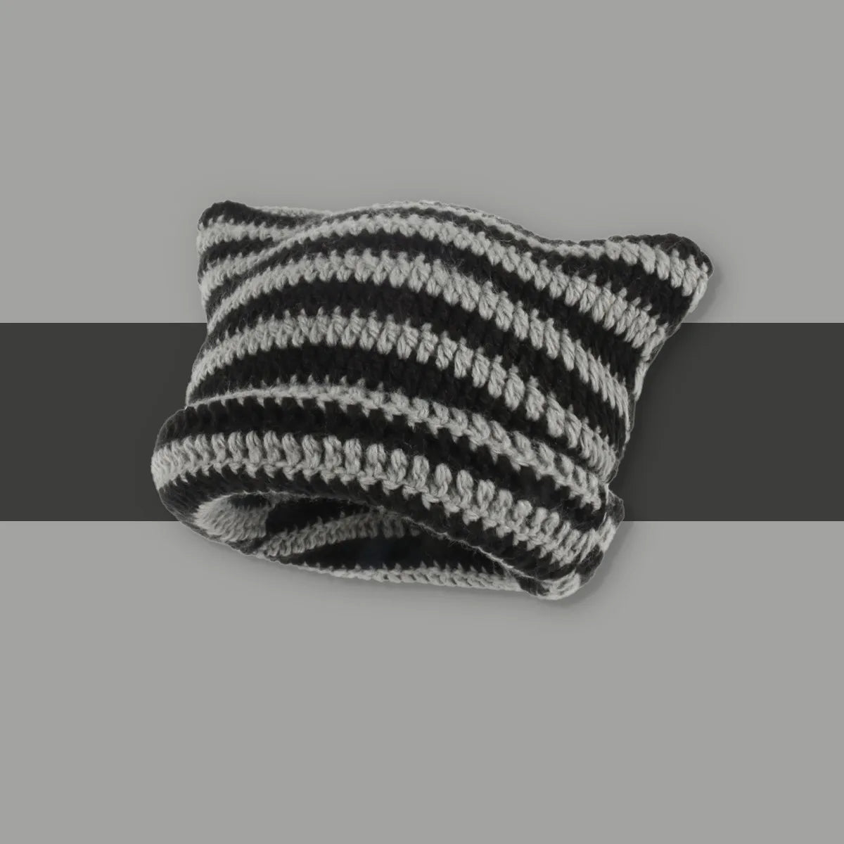 Striped Knit Cat Ears Bucket Hat