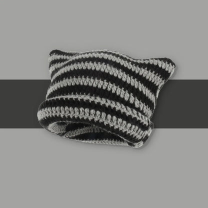 Striped Knit Cat Ears Bucket Hat