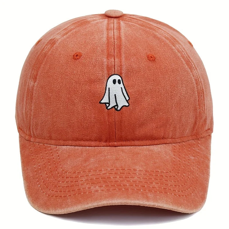 Ghost Pattern Embroidered Brim Halloween Cap