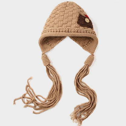Knitted Wool Tassel Patchwork Winter Bucket Hat