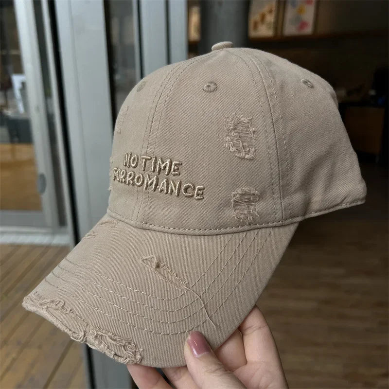 Distressed Washed Cotton Wide Brim Baseball Cap