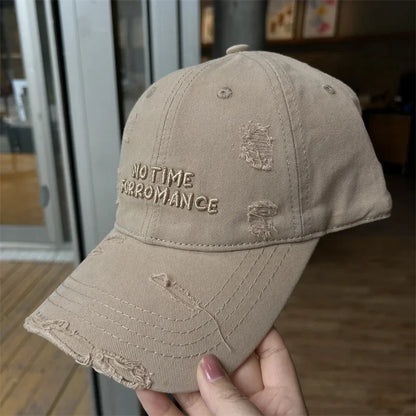 Distressed Washed Cotton Wide Brim Baseball Cap