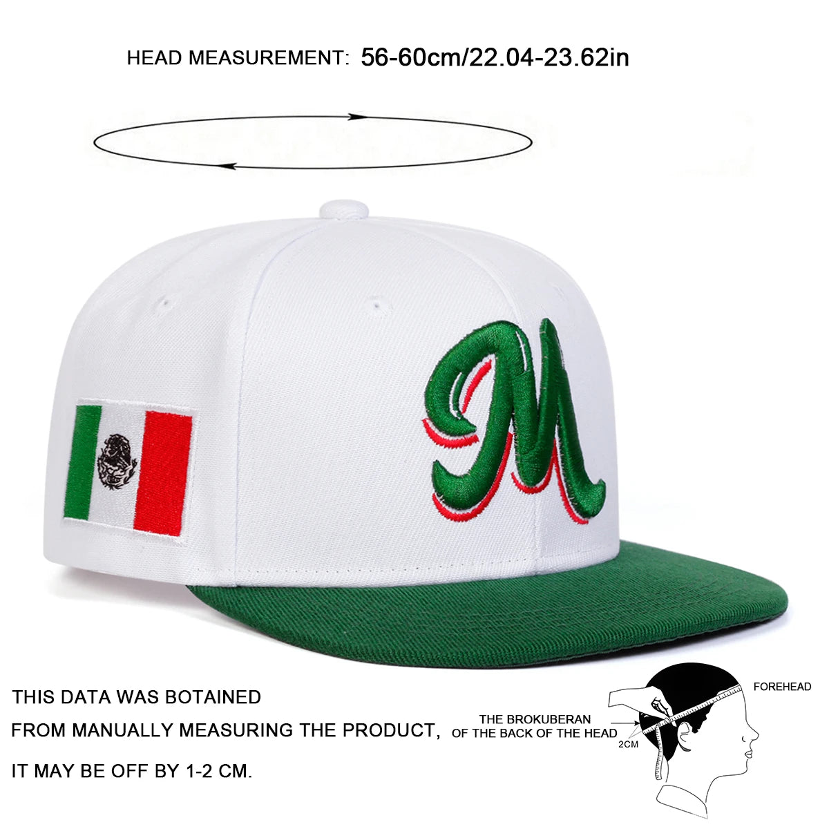 M Embroidery Mexican Flag Mesh Snapback Cap