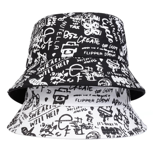 Unisex 88 Black White Graffiti Print Personality Bucket Hats