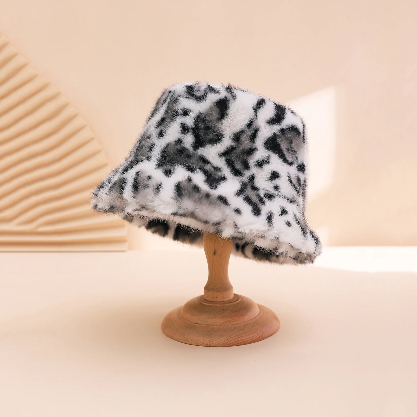 Leopard Plush Earflap Bucket Hat