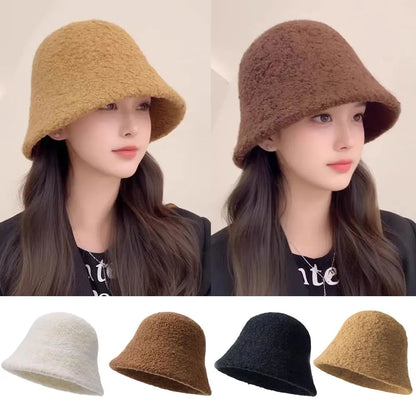 Soft Plush Winter Warm Retro Women Bucket Hat