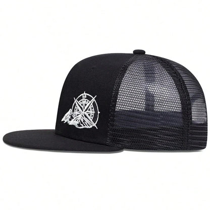 Compass Mountain Embroidery Hip Hop Snapback Cap