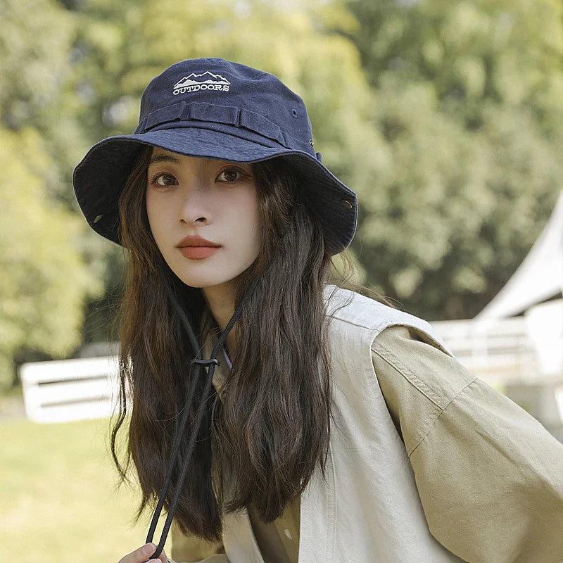 Letter Embroidery Wide Brim Outdoor Bucket Hat