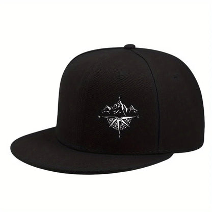 Compass Mountain Graphic Flat Brim Snapback Cap