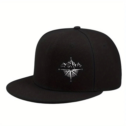 Compass Mountain Graphic Flat Brim Snapback Cap