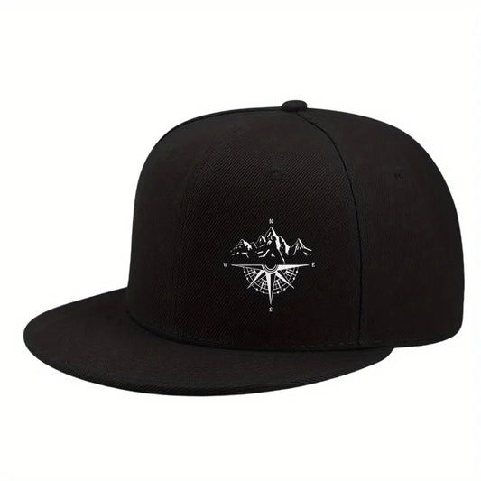 Compass Mountain Graphic Flat Brim Snapback Cap