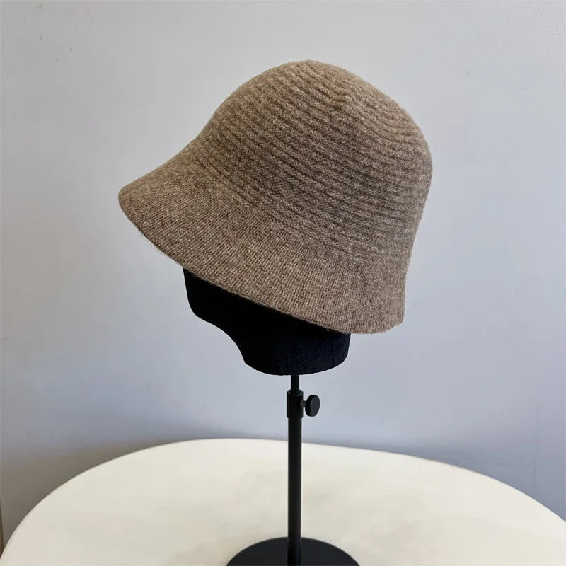 Korean Retro Solid Knitted Winter Bucket Hat