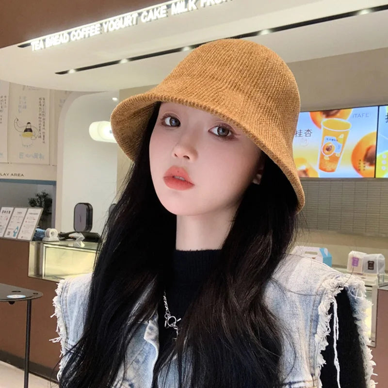 Chenille Knitted Warm Winter Bucket Hat