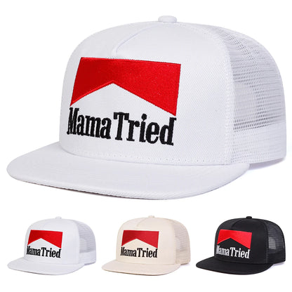 Mama Tried Letter Embroidery Mesh Snapback Cap