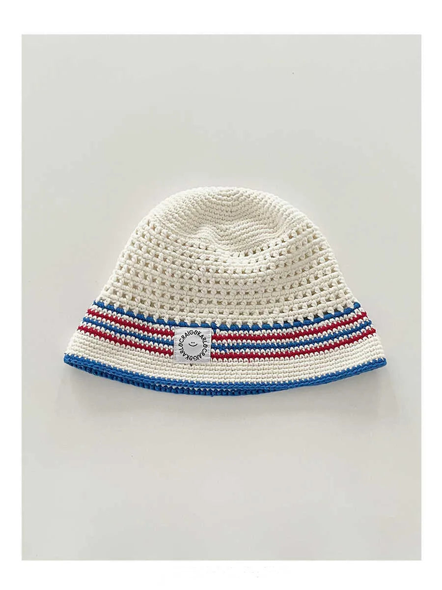 Korean Contrasting Striped Knitted Breathable Bucket Hat