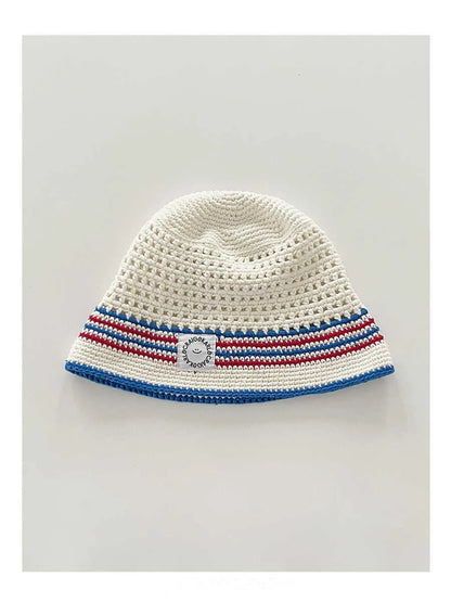 Korean Contrasting Striped Knitted Breathable Bucket Hat