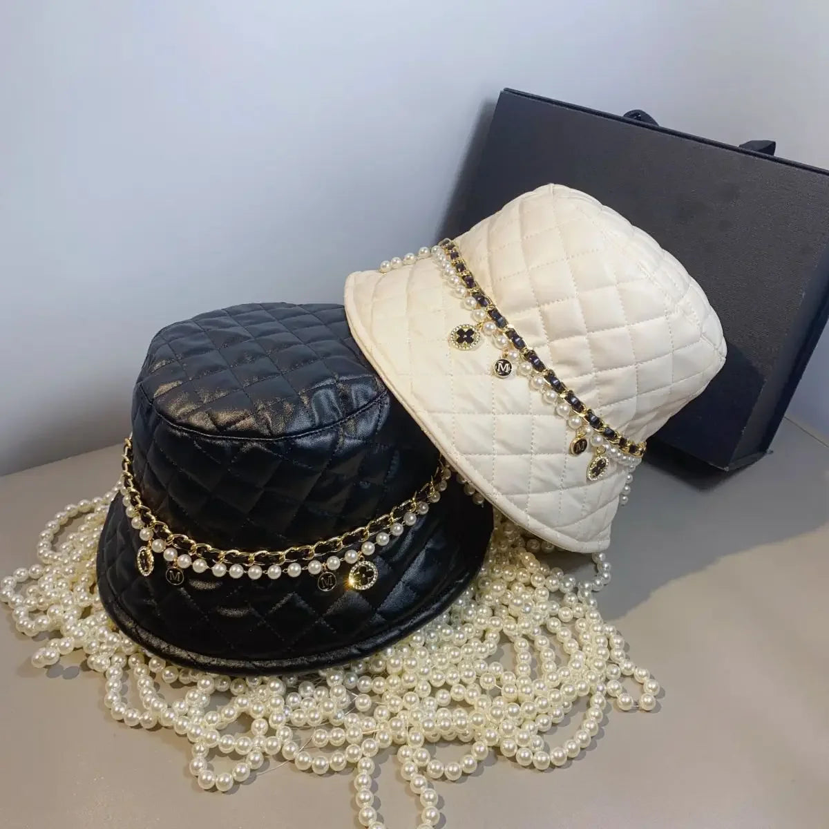 Children PU Leather Quilted Fisherman Hat