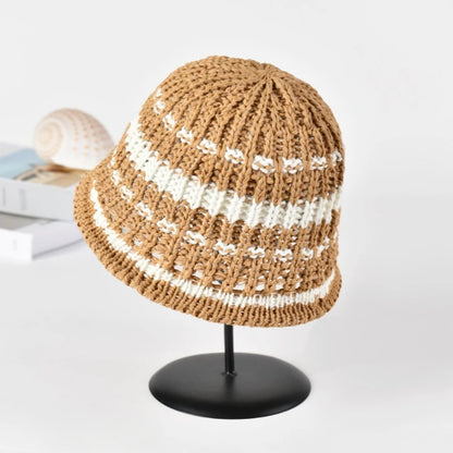 New Summer Color Knitted Basin Straw Bucket Hat