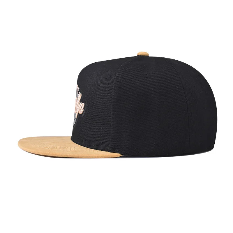 Brooklyn Embroidery Pattern Flat Bill Snapback Cap