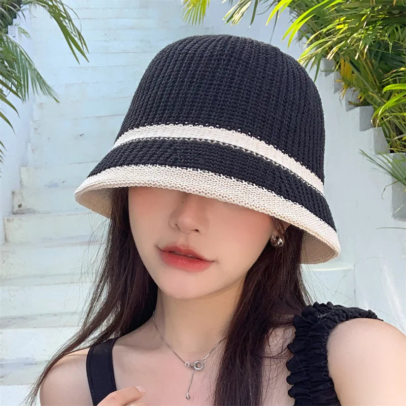 Harajuku Style Knitted Outdoor Unisex Summer Bucket Hat