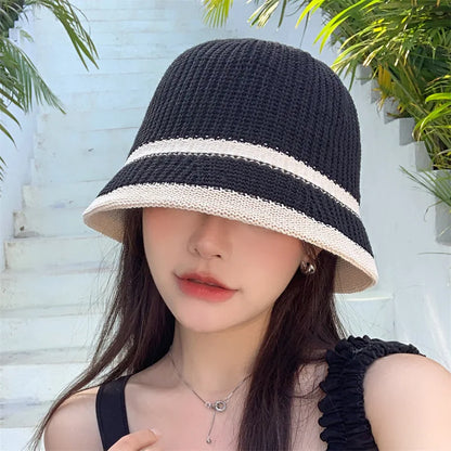 Harajuku Style Knitted Outdoor Unisex Summer Bucket Hat