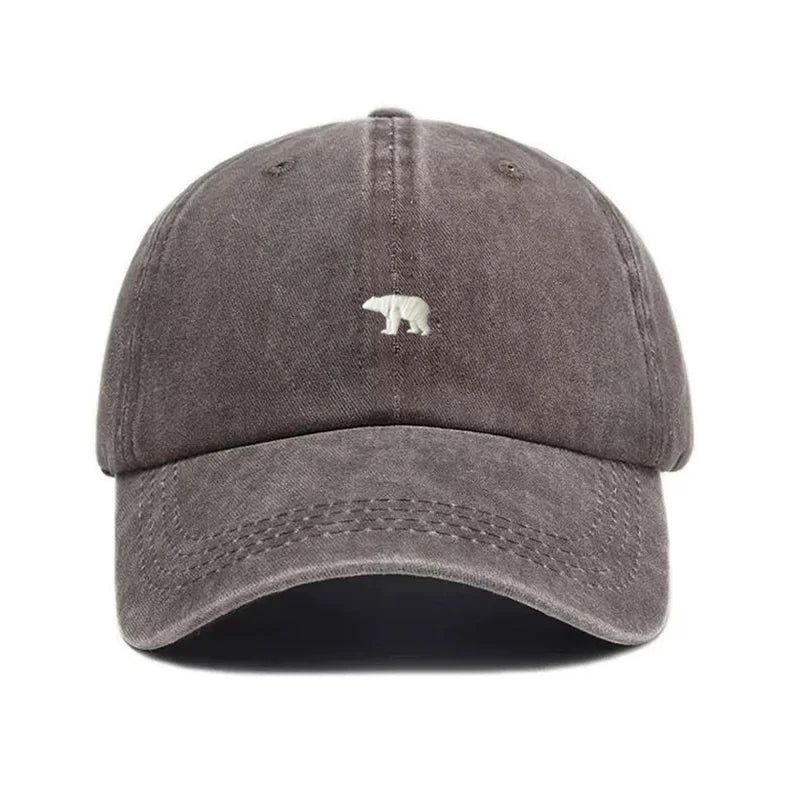 Polar Bear Embroidery Vintage Washed Cotton Baseball Cap