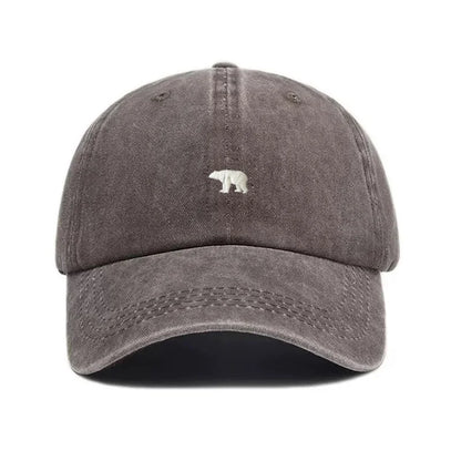 Polar Bear Embroidery Vintage Washed Cotton Baseball Cap