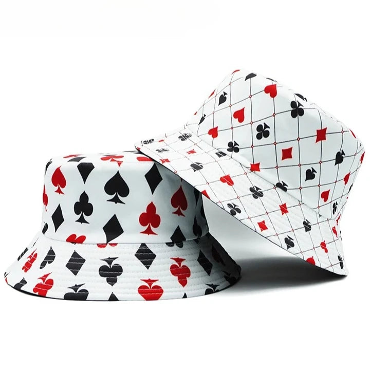 Poker Print Reversible Double Side Fashion Bucket Hat
