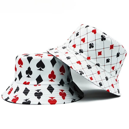 Poker Print Reversible Double Side Fashion Bucket Hat
