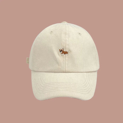 Dog Embroidery Adjustable Cotton Long Brim Baseball Cap
